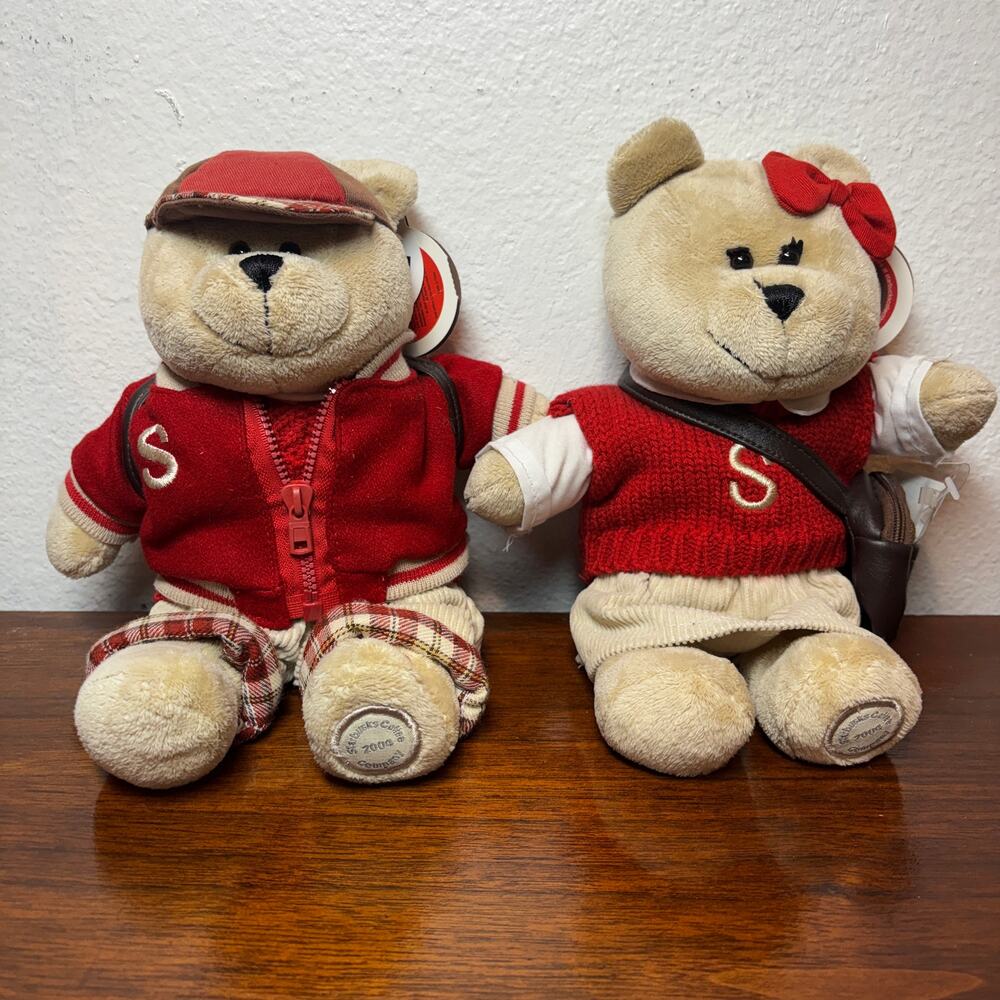 Vintage Starbucks Bearista Bears Lot of 2 Back to School 34th Edition 2004 Y2K